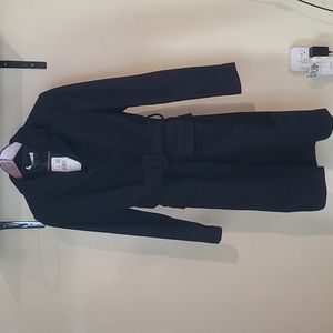 NWT Mango Basics Structured Black Wool pea coat with belt Size 6 EUR M